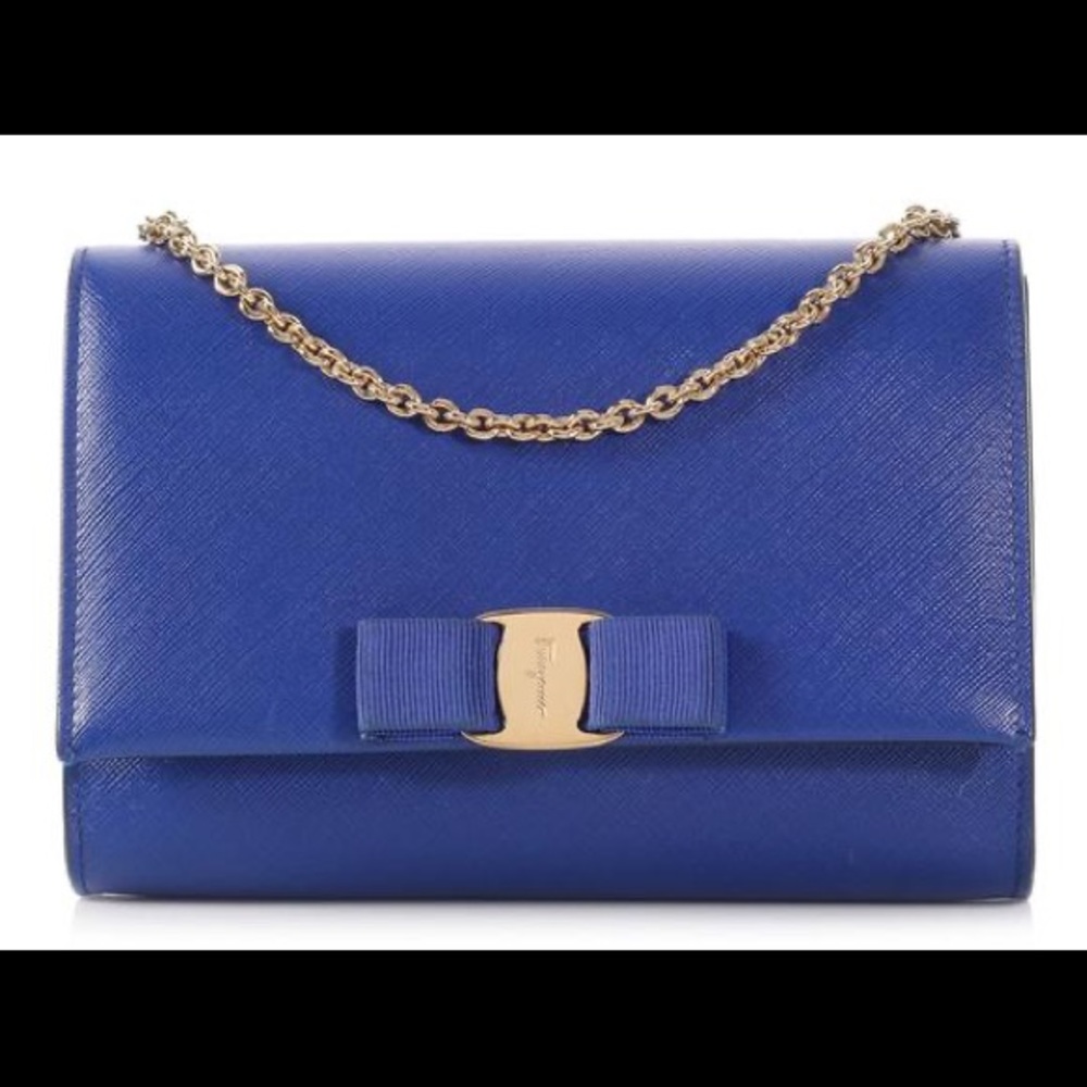 Salvatore Ferragamo Mini Vara Blue Leather Bow Bag
